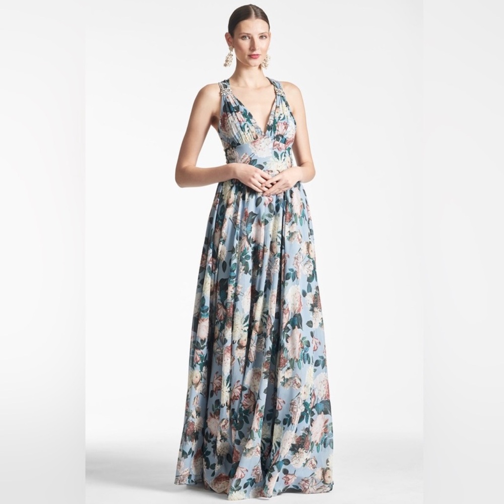 NWT Sachin & Babi Size 8 Embellished Kenzia Floral Blue Gown - Picture 2 of 15